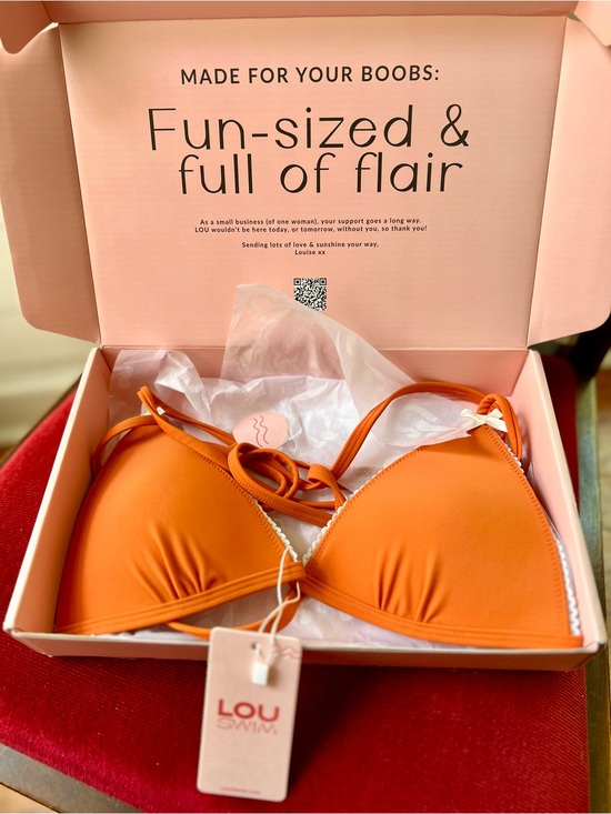 Lou Swim Other - Lou Swim Orange Triangle Bikini Top with White Trim and Bow Accents